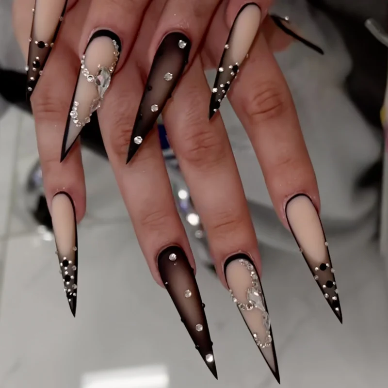 Stiletto Press-On Nail Art Set with Elegant Rhinestone Embellishments Stornfield
