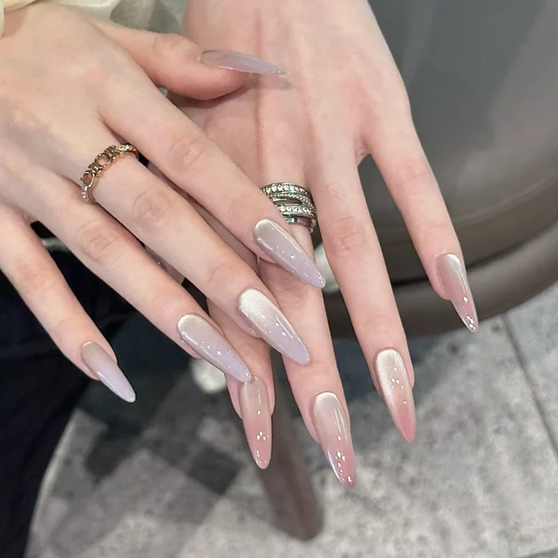 Stiletto Pointed Press-On Nail Set with Ombre and Glitter Accents Stornfield