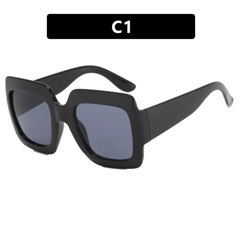 Dame oversized kvadratisk solbrille med markant skjoldpatt-design Luvikno