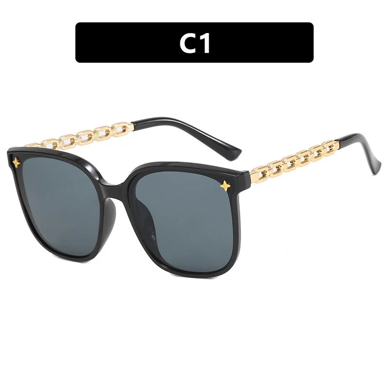Dame moteriktig solbrille med stilige kjedeakenter Luvikno