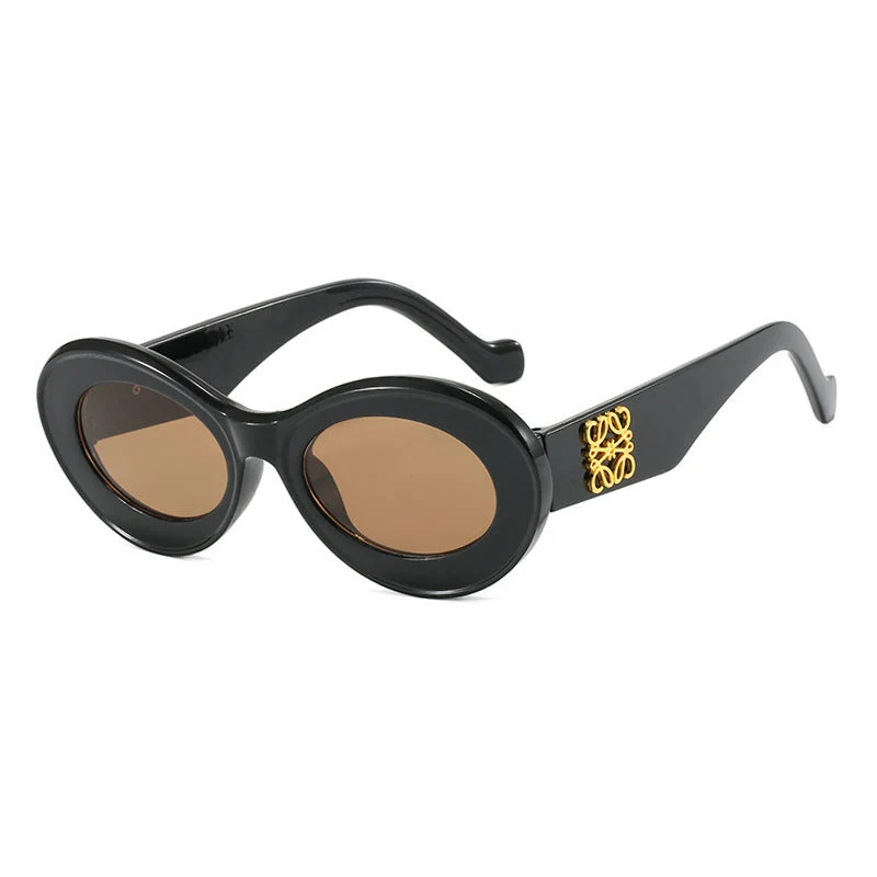 Dame fashionable solbriller med oval ramme og gullakenter Luvikno