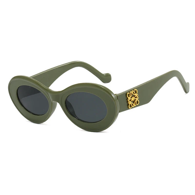 Dame fashionable solbriller med oval ramme og gullakenter Luvikno