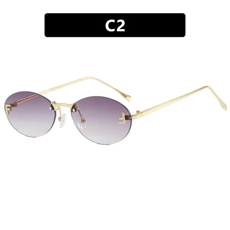 Dame mote trendy solbriller med elegante, runde glass og filigran metallramme Luvikno