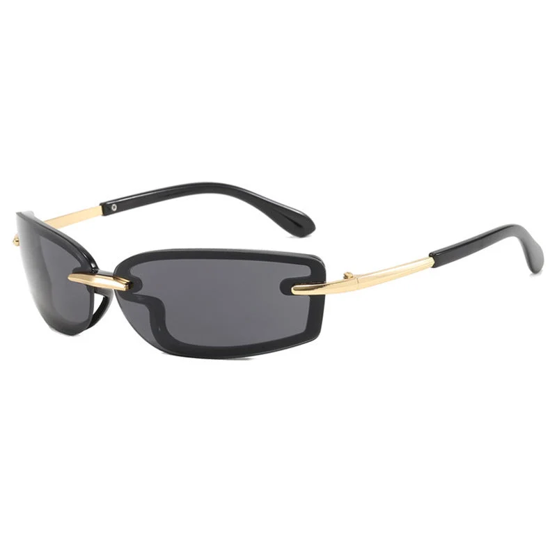 Dame moteriktig solbrille i futuristisk design og gjennomsiktig ramme Luvikno