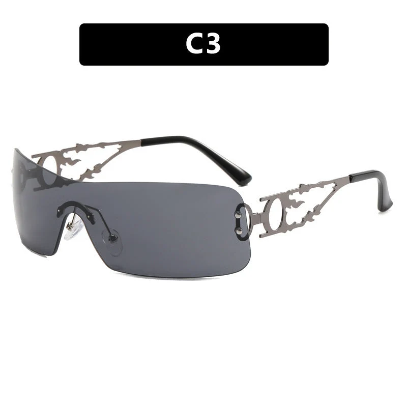 Dame futuristisk Shield-solbrille med unik ramme Luvikno