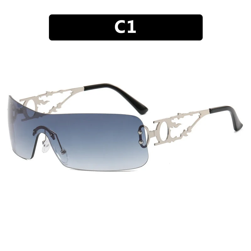 Dame futuristisk Shield-solbrille med unik ramme Luvikno