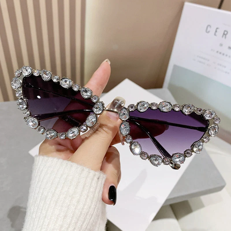 Dame elegant Cat-Eye solbriller med glamorøs steindekorasjon Luvikno