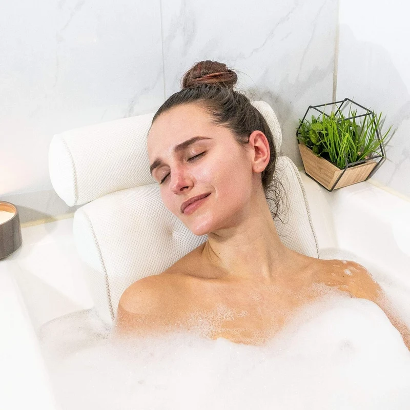 Badewannenkissen Ergonomisch – Atmungsaktives Badekissen mit 3D-Netz für Nacken- & Rückenkomfort
