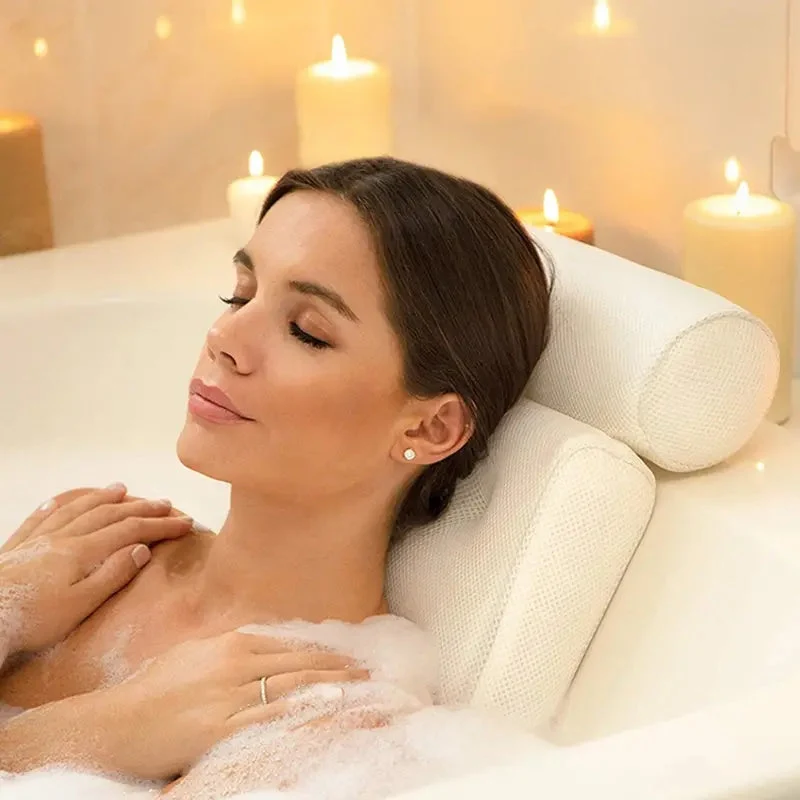 Badewannenkissen Ergonomisch – Atmungsaktives Badekissen mit 3D-Netz für Nacken- & Rückenkomfort