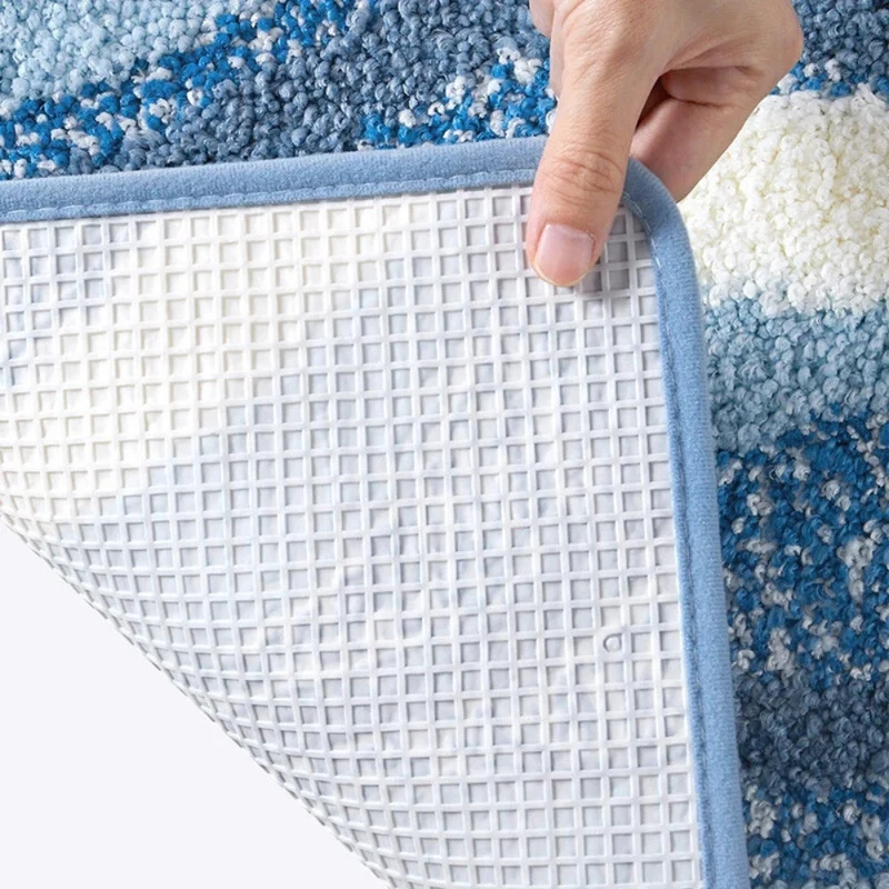 Rutschfeste Badematte Saugfähig – Flauschiger Badteppich im Strand Wellen Design für Badezimmer