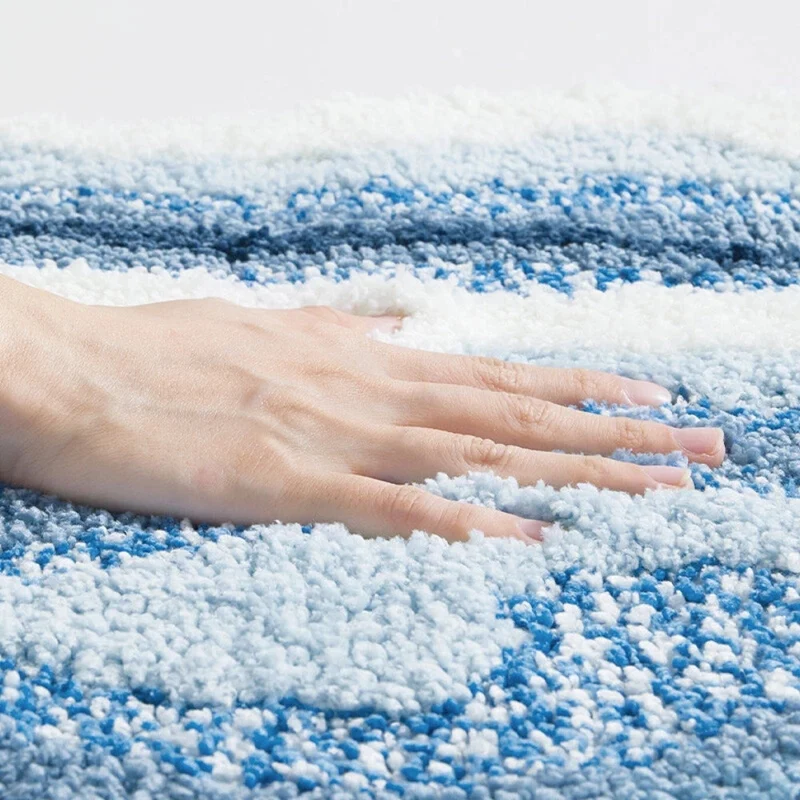 Rutschfeste Badematte Saugfähig – Flauschiger Badteppich im Strand Wellen Design für Badezimmer