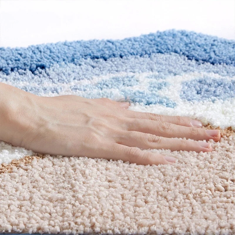 Rutschfeste Badematte Saugfähig – Flauschiger Badteppich im Strand Wellen Design für Badezimmer