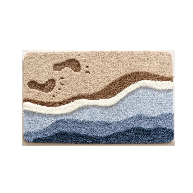 Flauschige Badematte Rutschfest – Saugstarker Badteppich mit Meer & Strand Design für Modernes Bad