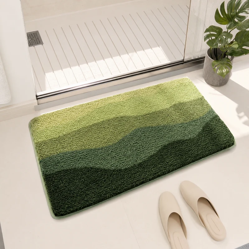 Badezimmerteppich Rutschfest & Saugstark – Extra Weiche Badematte im Berglandschaft Design für Dusche, Badewanne & Waschbecken