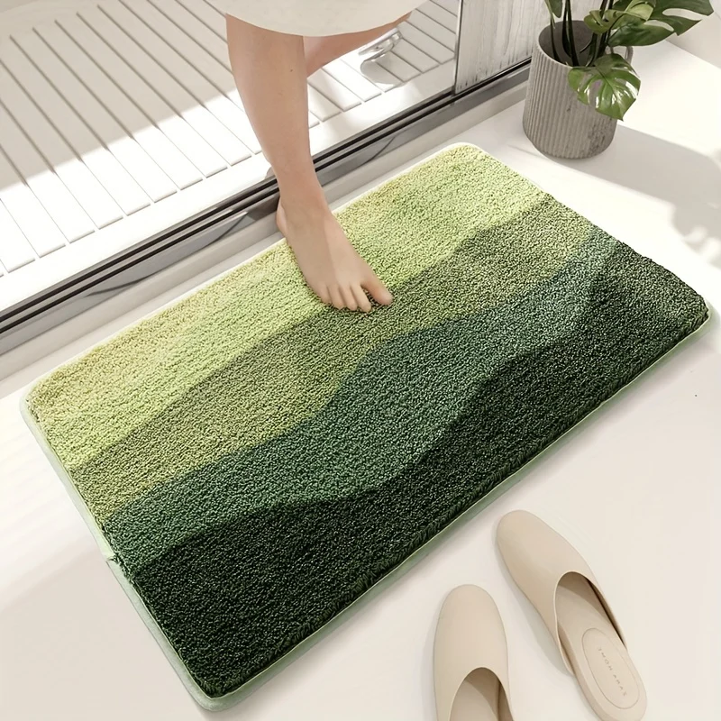 Badezimmerteppich Rutschfest & Saugstark – Extra Weiche Badematte im Berglandschaft Design für Dusche, Badewanne & Waschbecken