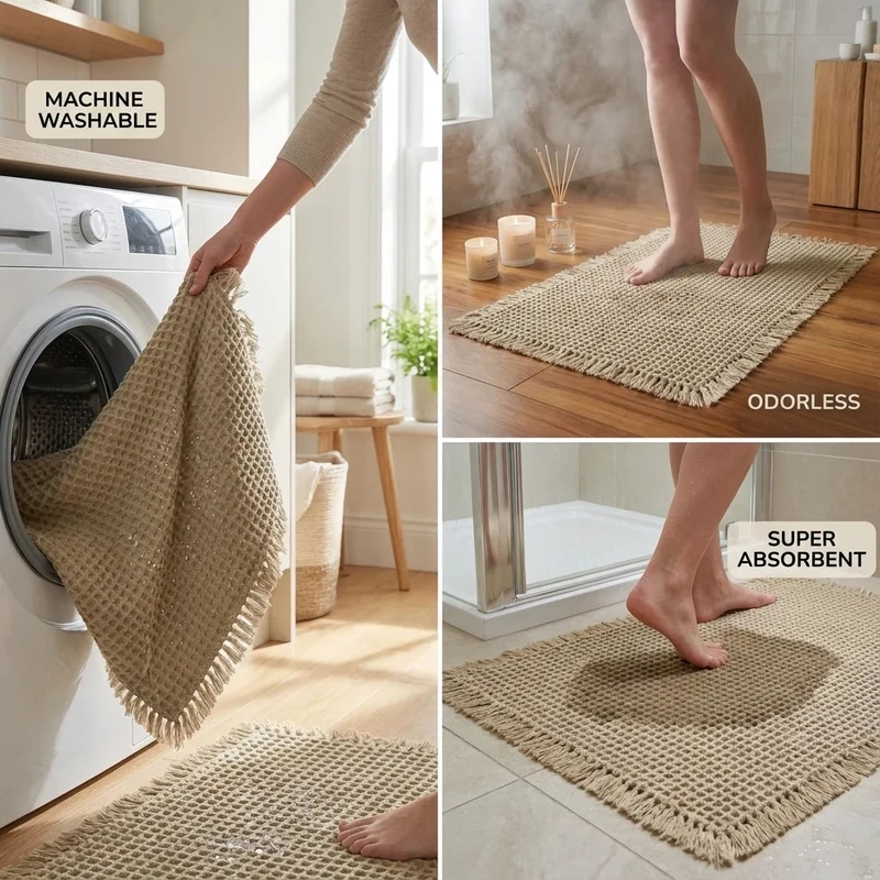 Schnell Trocknende Waffel-Badematte - Ultra-Saugfähiges Polyester für Badezimmer und Küche