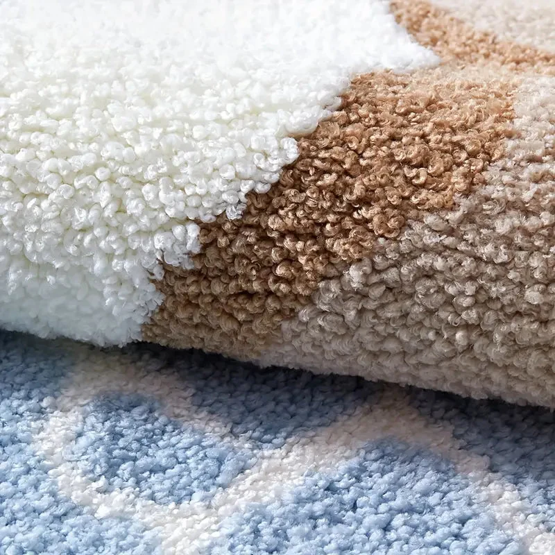 Nordic Coastal Badematte - Hochflorige Mikrofaser in Erdtönen und Meeresblau für Badezimmerdekoration