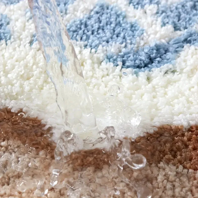 Nordic Coastal Badematte - Hochflorige Mikrofaser in Erdtönen und Meeresblau für Badezimmerdekoration