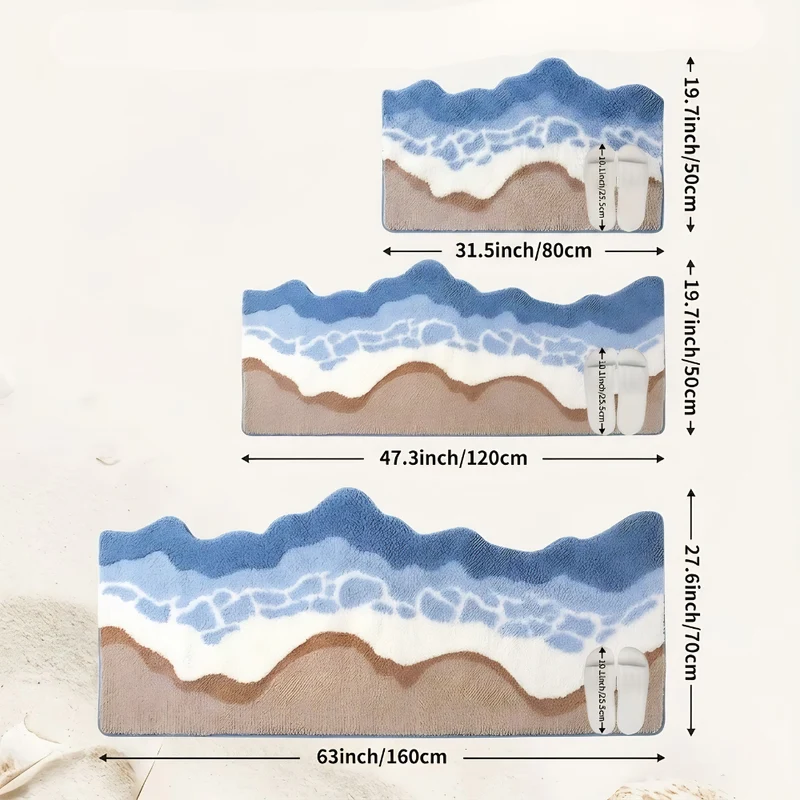 Nordic Coastal Badematte - Hochflorige Mikrofaser in Erdtönen und Meeresblau für Badezimmerdekoration