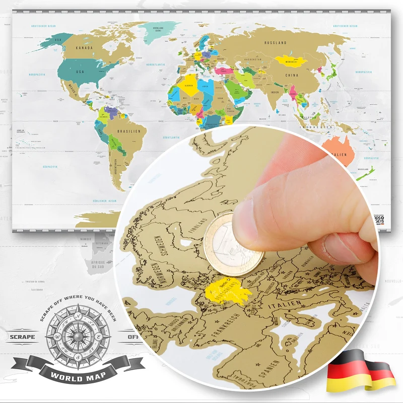 Weltkarte zum Rubbeln Deluxe in Gold für Reiselustige & Globetrotter