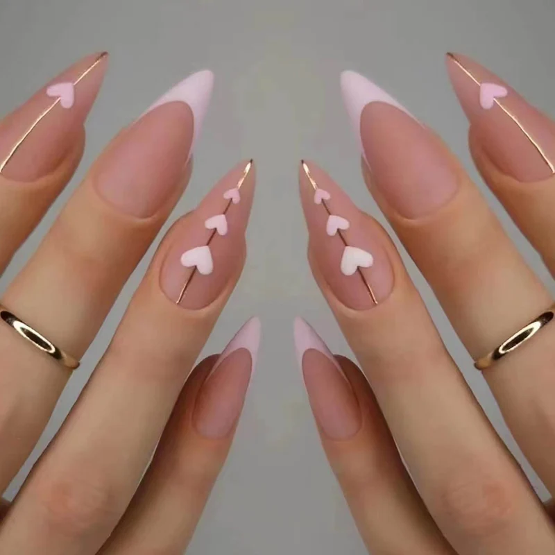 Heart-Embellished Stiletto Nail Art Stornfield