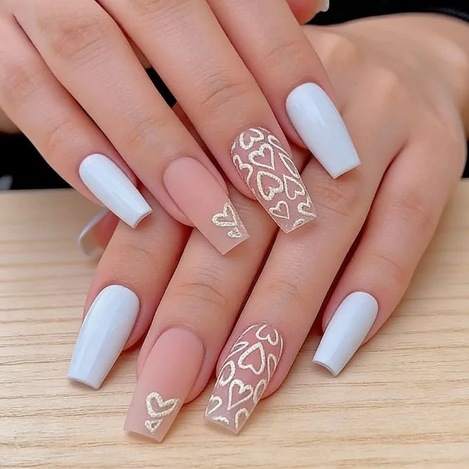 Heart-Embellished Gel Nail Art Extensions Stornfield