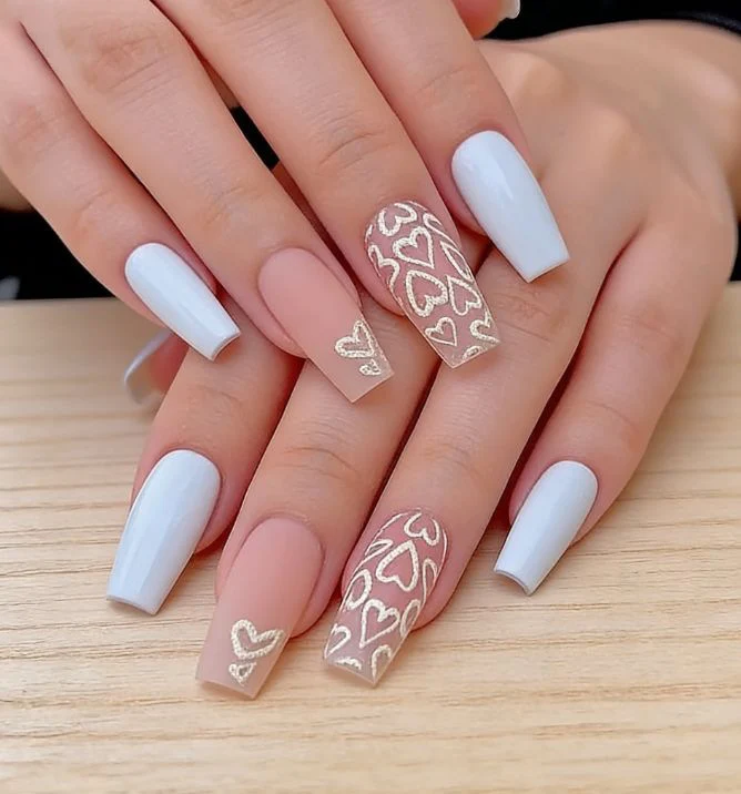Heart-Embellished Gel Nail Art Extensions Stornfield