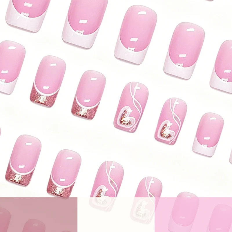 Heart-Embellished French Tip Press-On Nails Stornfield
