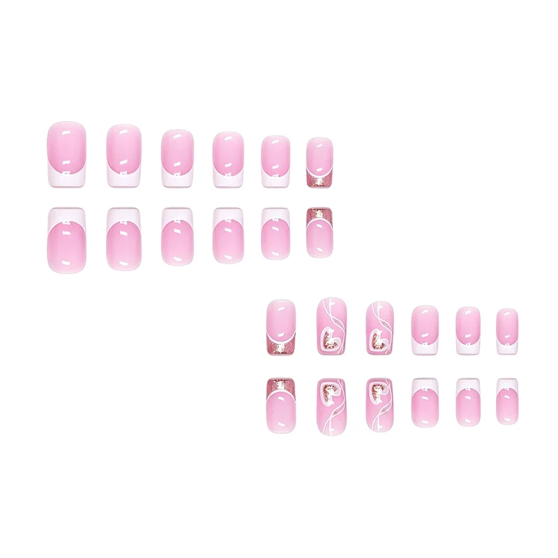 Heart-Embellished French Tip Press-On Nails Stornfield