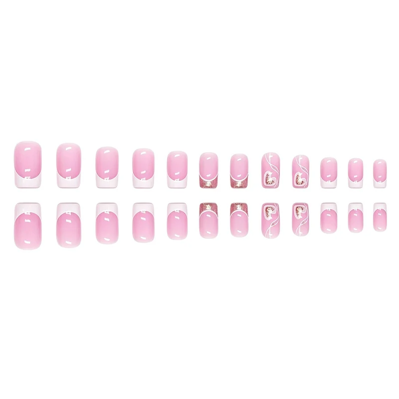Heart-Embellished French Tip Press-On Nails Stornfield