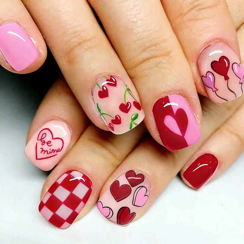 Heart-Embellished French Tip Nail Art Extensions Stornfield