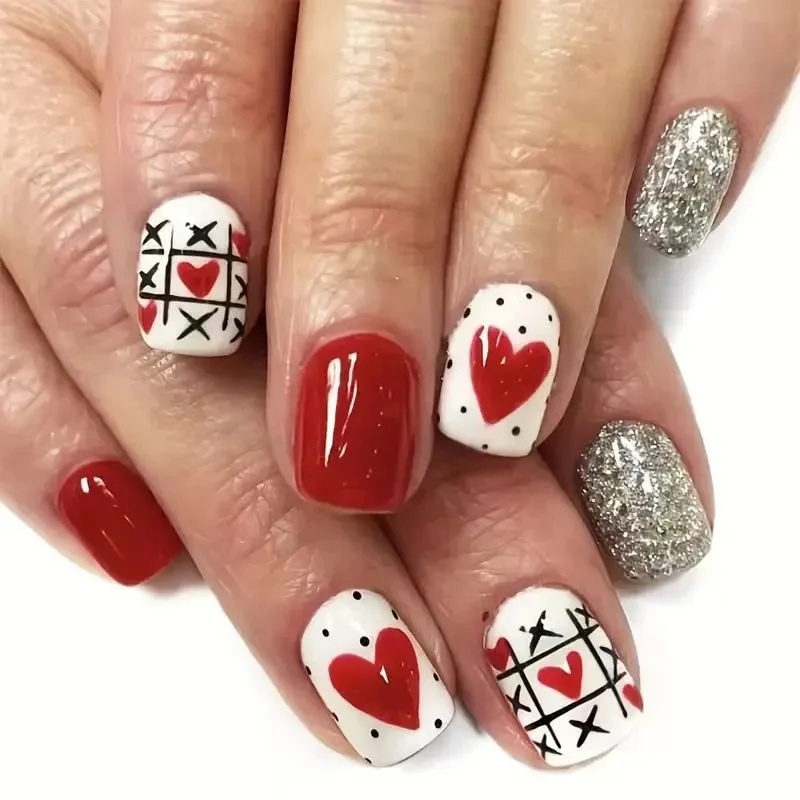 Heart-Embellished French Tip Nail Art Extensions Stornfield