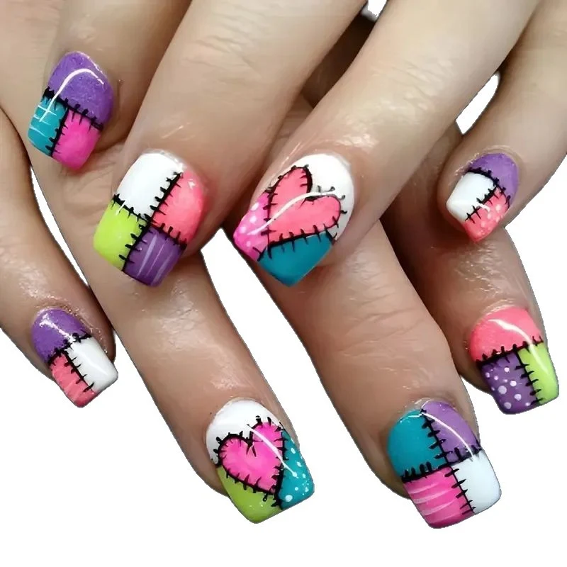 Heart-Embellished French Tip Nail Art Extensions Stornfield