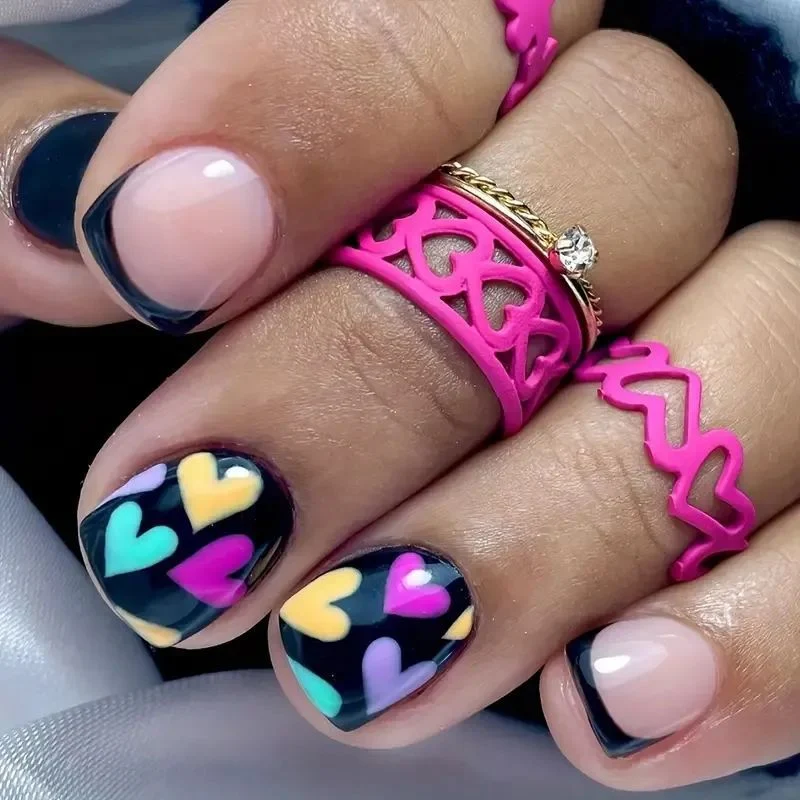 Heart-Embellished French Tip Nail Art Extensions Stornfield