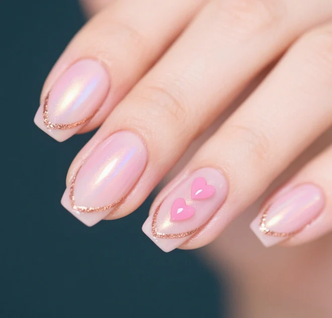 Heart-Embellished French Tip Nail Art Extensions Stornfield