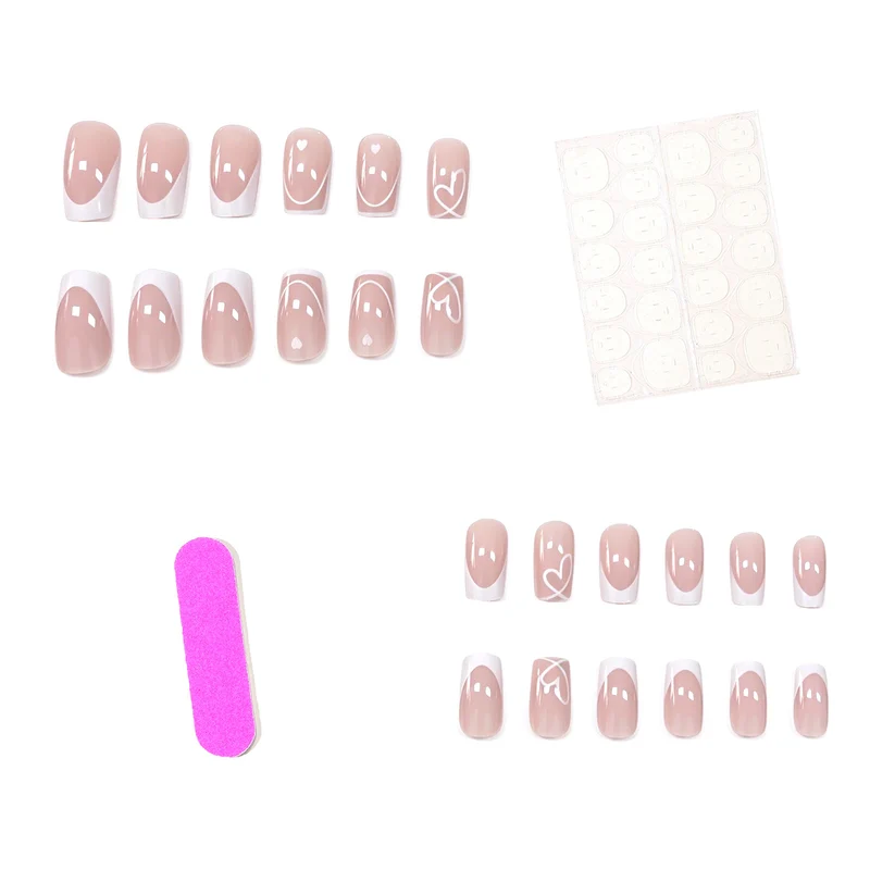 Heart-Embellished French Tip Nail Art Stornfield