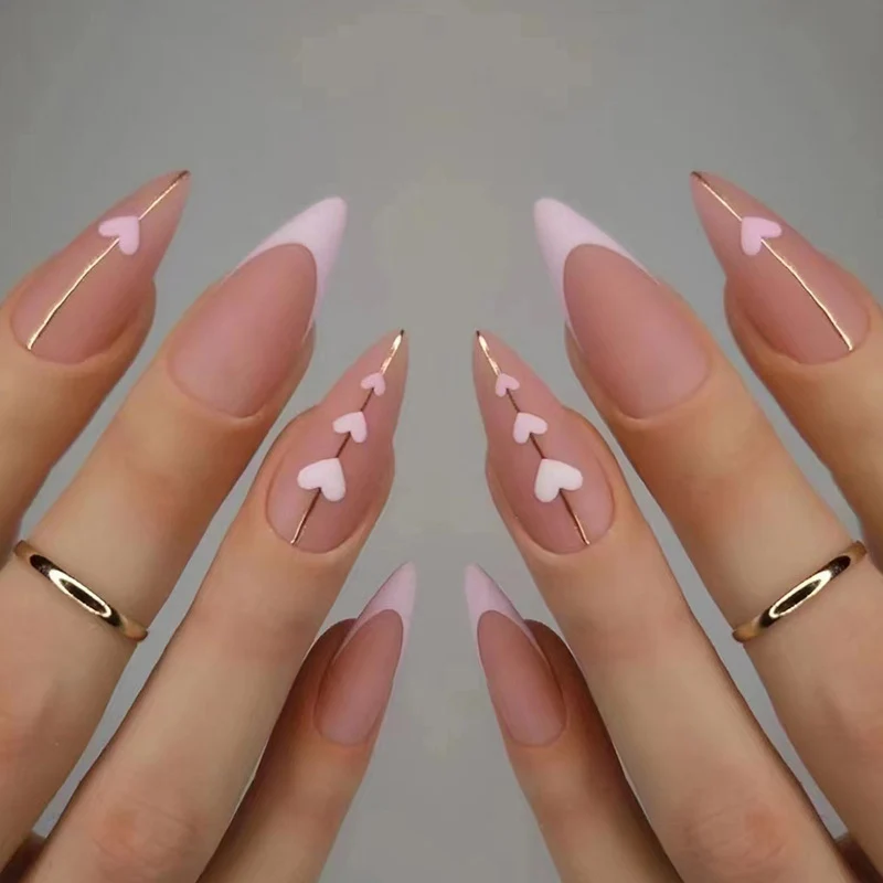 Heart-Embellished Acrylic Nail Extensions Stornfield