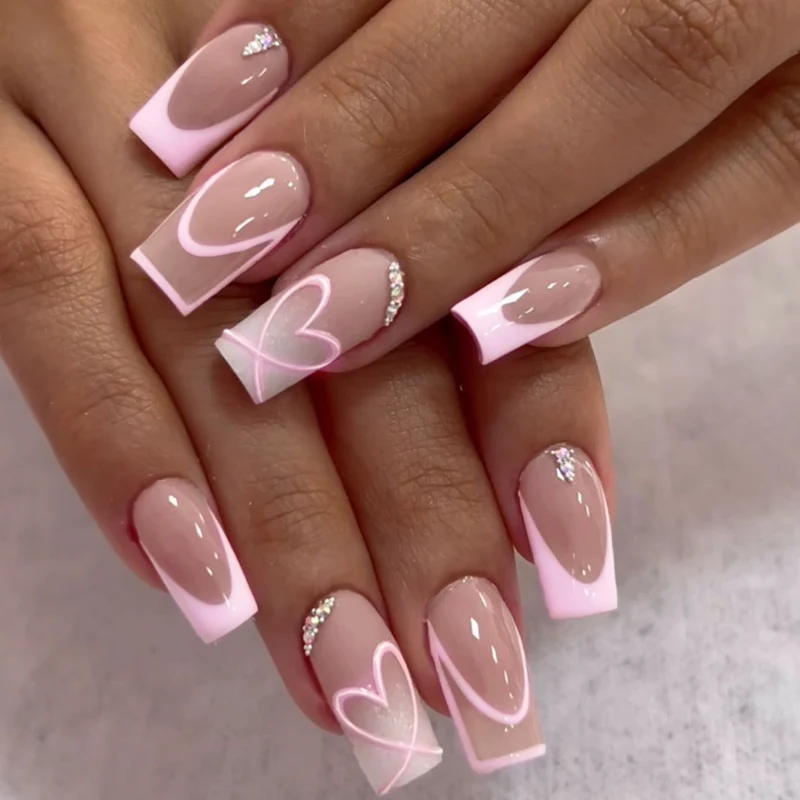 Heart-Embellished Acrylic Nail Enhancements Stornfield