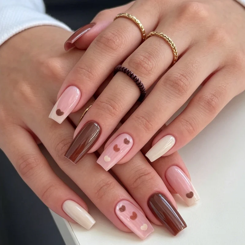 Heart-Detail Acrylic Nail Art Enhancements Stornfield