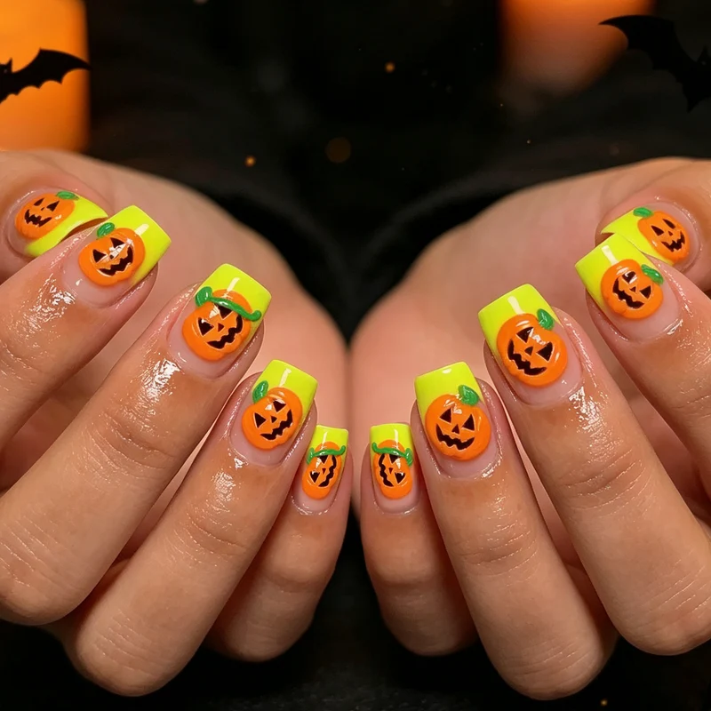 Halloween-Themed Pumpkin Nail Art Enhancements Stornfield