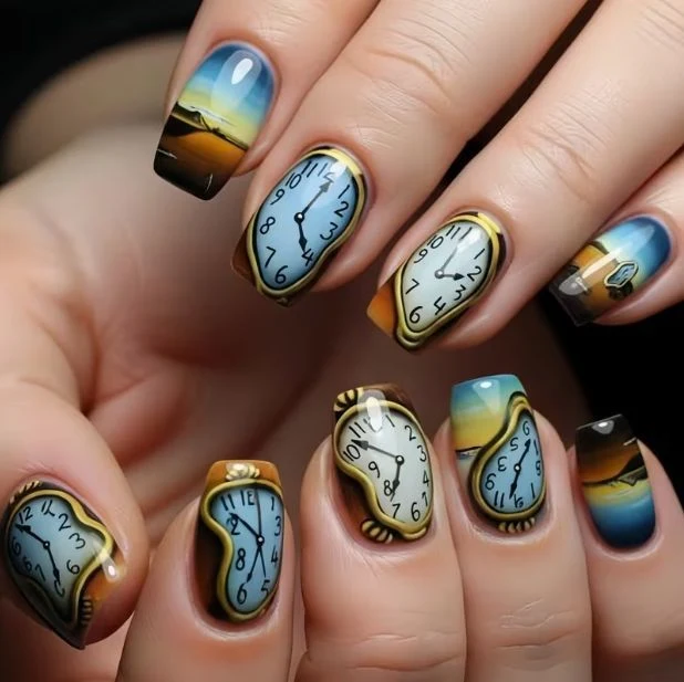Künstlerische Uhren Design Nagelkunst Karnz
