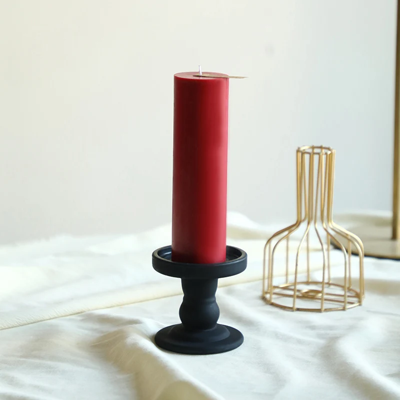 Short Pedestal Pillar Candle Holder with Wide Drip Tray
