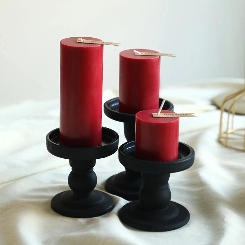 Short Pedestal Pillar Candle Holder with Wide Drip Tray