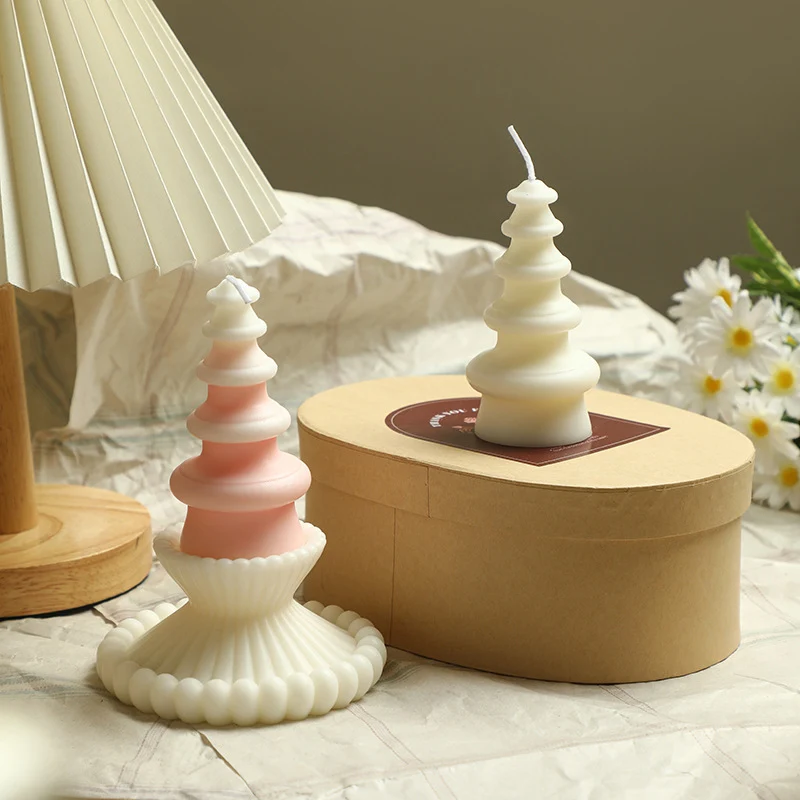 Sculptural Tiered Tree Decorative Candle with Fluted Scalloped Pedestal