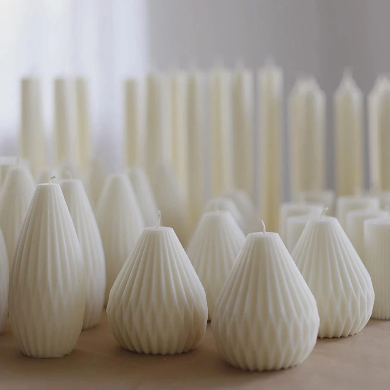 Sculptural Teardrop Ribbed Decorative Soy Candle Pair