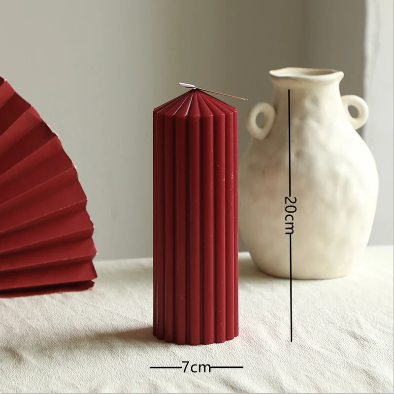 Sculptural Ribbed Pillar Candle for Modern Home Decor