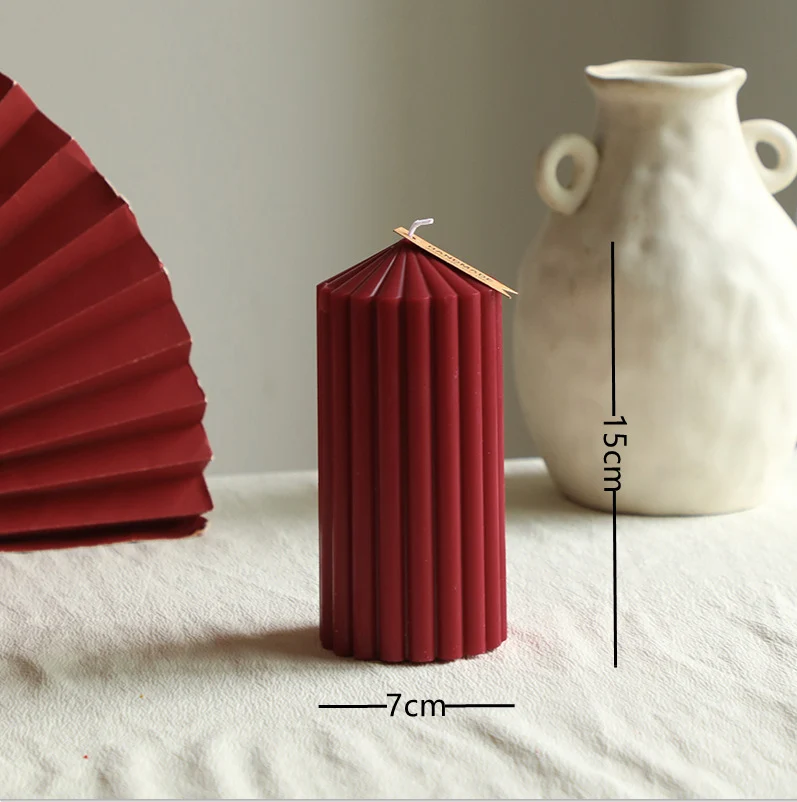 Sculptural Ribbed Pillar Candle for Modern Home Decor