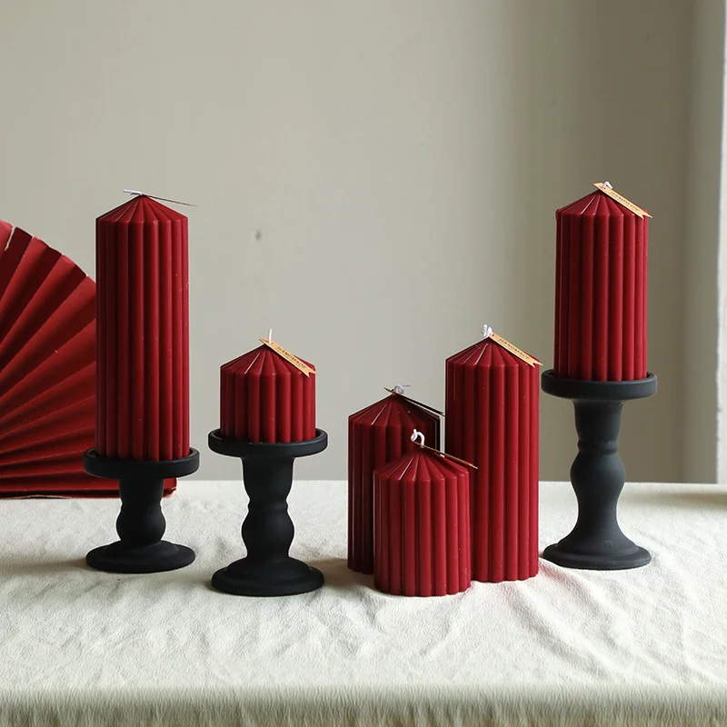 Sculptural Ribbed Pillar Candle for Modern Home Decor