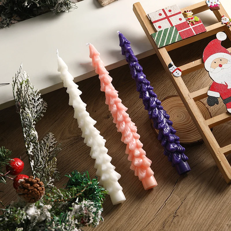 Sculptural Pine-Scale Tall Taper Candle for Holiday Centerpiece