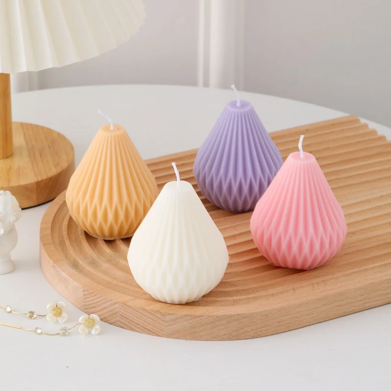 Sculptural Faceted Pear-Shaped Decorative Pillar Candle